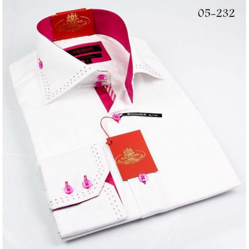 Axxess White / Pink Handpick Stitching 100% Cotton Dress Shirt 05-232